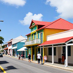Caribbean Holidays, Barbados in March, Bridgetown street scene in Barbados with colourful buildings, local shops, historic architecture and visitors exploring in sunshine