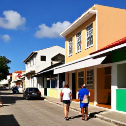 Caribbean Holidays, Barbados in March, Couple exploring Bridgetown, Barbados, with colourful historic buildings, local shops and a sunny Caribbean street scene