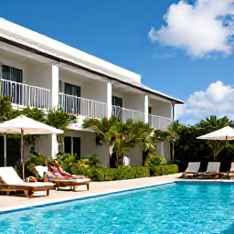 Caribbean Holidays, Barbados in March, Couple relaxing beside a stylish Barbados hotel pool in March, with tropical gardens, sun loungers and bright blue sky
