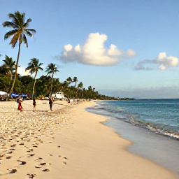 Caribbean Holidays, Barbados in March, Golden sandy beach on Barbados with calm turquoise water, palm trees and travellers enjoying a warm March afternoon