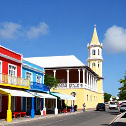 Caribbean Holidays, Barbados in March, Historic Bridgetown scene with Parliament Buildings, colourful shops, traditional architecture and pedestrians in the sunshine