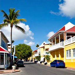 Caribbean Holidays, Barbados in March, Sunny Bridgetown street with colourful colonial buildings, palm trees and relaxed visitors exploring Barbados in March