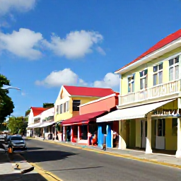 Caribbean Holidays, Barbados in March, Sunny Bridgetown street with colourful historic buildings, local shops and visitors exploring Barbados in March