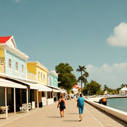 Caribbean Holidays, Barbados in March, Visitors exploring Bridgetown, Barbados, with colourful historic buildings, a waterfront promenade and local shops in warm March sunshine