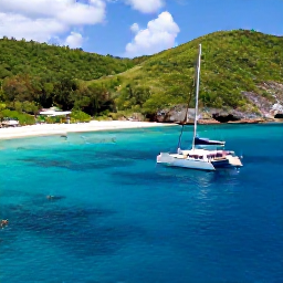 Caribbean Holidays, Barbados in May, A scenic Barbados coastline in May, with a catamaran on blue water, snorkellers near a reef and green tropical hills in the background