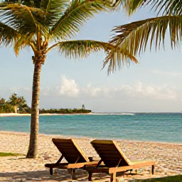 Caribbean Holidays, Barbados in May, An adults-only Barbados resort overlooking a calm turquoise beach in warm May sunshine, with sun loungers and palm trees