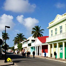 Caribbean Holidays, Barbados in May, Bright daytime street scene in Bridgetown, Barbados, with colourful buildings, palm trees and visitors exploring the historic centre