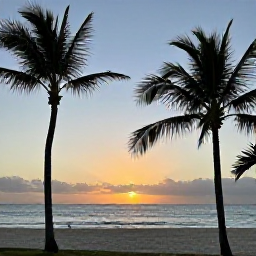 Caribbean Holidays, Barbados in May, Peaceful Barbados sunset over the Caribbean Sea, silhouettes of palm trees and a quiet beach