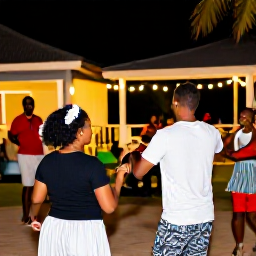 Caribbean Holidays, Barbados in May, Relaxed evening gathering in Barbados with live calypso music, local dancers, warm lights and visitors enjoying an authentic cultural celebration