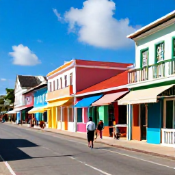 Caribbean Holidays, Barbados in May, Visitors exploring Bridgetown, Barbados, with colourful buildings, a historic street, local shops and bright Caribbean sunlight