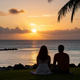 Caribbean Holidays, Barbados in November, A couple enjoying a relaxed November sunset in Barbados, looking across the sea from a quiet viewpoint