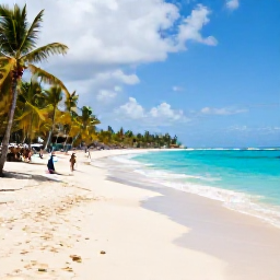 Caribbean Holidays, Barbados in November, A peaceful Barbados beach in November with turquoise water, golden sand, palm trees and visitors enjoying a relaxed afternoon