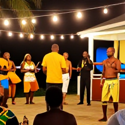 Caribbean Holidays, Barbados in November, An evening cultural gathering in Barbados with live calypso music, local dancers, warm lights and visitors enjoying island entertainment