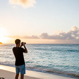 Caribbean Holidays, Barbados in November, Golden sunrise over Carlisle Bay in Barbados, calm turquoise sea, soft morning light and a person taking a tasteful travel photograph from the beach