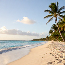 Caribbean Holidays, Barbados in October, A quiet Barbados beach in October with turquoise sea, pale sand, palm trees and soft morning light