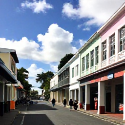 Caribbean Holidays, Barbados in September, A colourful Bridgetown street scene in Barbados with historic buildings, local shops and pedestrians