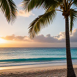 Caribbean Holidays, Barbados in September, Quiet Caribbean beach in Barbados at sunrise during September, turquoise water, soft golden light and swaying palms
