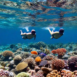 Caribbean Holidays, Barbados in September, Snorkellers swimming above a colourful coral reef in clear Barbados water, tropical fish and sunlight filtering from the surface
