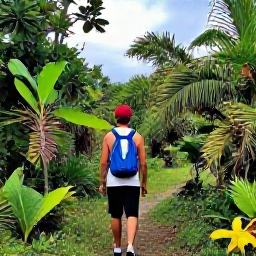 Caribbean Holidays, Barbados in September, Traveller exploring a Barbados nature trail with practical day bag, tropical greenery and bright but slightly cloudy September sky