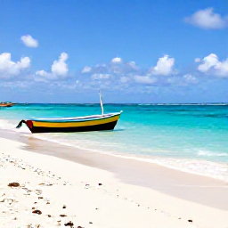 Caribbean Holidays, Barbados Instagram Hotspots, Bright turquoise sea, white sand and colourful fishing boats at Carlisle Bay, Barbados, photographed in warm June sunshine