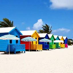 Caribbean Holidays, Barbados Instagram Hotspots, Colourful wooden beach huts and striped umbrellas along the lively south coast of Barbados near Brighton Beach