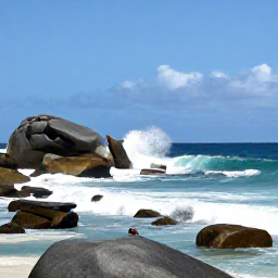 Caribbean Holidays, Barbados Instagram Hotspots, Dramatic Bathsheba coastline on Barbados's east coast, smooth boulders in the sea, crashing Atlantic waves and a person taking landscape photographs