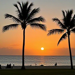 Caribbean Holidays, Barbados Instagram Spots, Barbados sunset overlooking the sea, with warm orange light, silhouetted palm trees and a relaxed beach setting