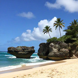 Caribbean Holidays, Barbados Instagram Spots, Bathsheba beach on Barbados&rsquo; east coast with dramatic rock formations, swaying palms and Atlantic waves under a blue sky