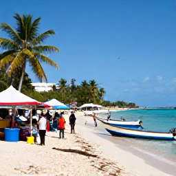 Caribbean Holidays, Barbados Instagram Spots, Colourful fishing boats and a lively waterfront at Oistins in Barbados, with local stalls, palm trees and visitors enjoying the May sunshine