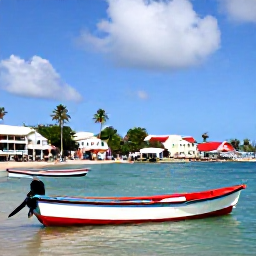 Caribbean Holidays, Barbados Instagram Spots, Colourful fishing boats and waterfront buildings in Bridgetown, Barbados, bright tropical daylight, realistic travel photography