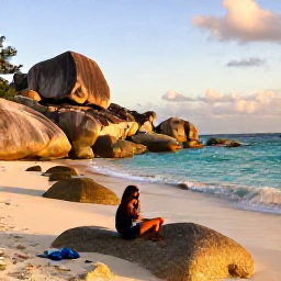 Caribbean Holidays, Barbados Instagram Spots, Golden hour photograph of Bathsheba's rugged east coast in Barbados, with rounded boulders, turquoise Atlantic water and a relaxed traveller taking pictures from the beach