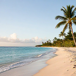 Caribbean Holidays, Barbados Instagram Spots, Quiet tropical beach in Barbados with clear water, palm trees and soft early morning light