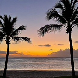 Caribbean Holidays, Barbados Instagram Spots, Sunset photograph from Barbados's west coast showing calm sea, a colourful sky, silhouettes of palm trees and a relaxed beach setting
