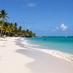Caribbean Holidays, Barbados Instagram Spots, Tropical beach scene at Carlisle Bay in Barbados with clear turquoise water, white sand, palm trees and a snorkeller in the distance