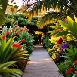 Caribbean Holidays, Barbados Instagram Spots, Tropical garden walkway at Hunte&rsquo;s Gardens in Barbados, dense green foliage, colourful flowers and warm natural light, realistic travel photography