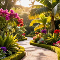 Caribbean Holidays, Barbados Instagram Spots, Tropical Hunte's Gardens in Barbados with lush plants, winding paths, colourful flowers and filtered sunlight