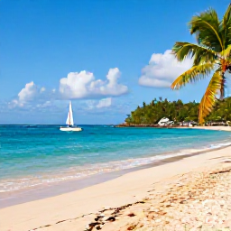 Caribbean Holidays, Barbados Island Hopping, A bright Caribbean beach in Barbados with calm turquoise water, golden sand, palm trees and a small sailing boat offshore