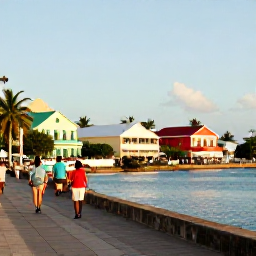 Caribbean Holidays, Barbados Island Hopping, Bridgetown waterfront and colourful historic buildings in warm afternoon light, with visitors walking along the harbour