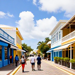Caribbean Holidays, Barbados January Breaks, Visitors walking through historic Bridgetown streets in January, with colonial architecture, colourful shopfronts and local caf&eacute;s