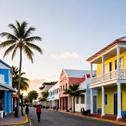 Caribbean Holidays, Barbados January Holidays, A sunny January morning in Bridgetown, Barbados, with colourful colonial buildings, palm trees and people exploring the streets
