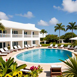 Caribbean Holidays, Barbados January Holidays, Elegant adults-only resort in Barbados with a pool, loungers, tropical gardens and blue sky
