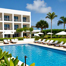 Caribbean Holidays, Barbados January Holidays, Modern all-inclusive resort in Barbados with a swimming pool, sun loungers, tropical gardens and guests enjoying a relaxed January afternoon