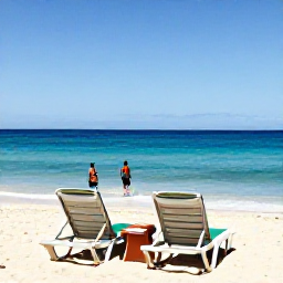 Caribbean Holidays, Barbados January Holidays, Quiet Barbados beach with sun loungers, clear blue water and a couple walking along the shoreline in warm January sunshine