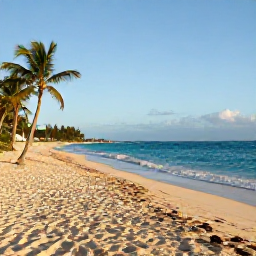 Caribbean Holidays, Barbados January Tours, A sunny January morning on a calm Barbados beach, with turquoise sea, pale sand and a few palm trees