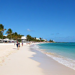 Caribbean Holidays, Barbados January Tours, Sunny Carlisle Bay in Barbados with clear turquoise water, golden sand, palm trees and visitors enjoying a relaxed January beach day