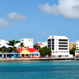 Caribbean Holidays, Barbados July Breaks, Bright Bridgetown waterfront in July, with colourful buildings, palm trees, blue Caribbean water and visitors exploring the city
