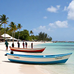 Caribbean Holidays, Barbados July Fishing, Barbados fishing harbour at midday with colourful boats, palm trees, local fishermen and a relaxed Caribbean atmosphere