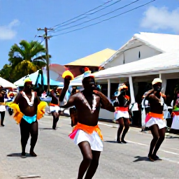 Caribbean Holidays, Barbados July Holidays, Colourful Barbados Crop Over festival parade in Bridgetown, with dancers, musicians and vibrant costumes