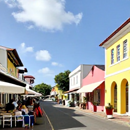 Caribbean Holidays, Barbados July Holidays, Colourful Bridgetown street in Barbados with historic buildings, local shops, caf&eacute;s and visitors exploring in warm July sunshine