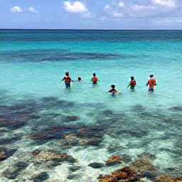 Caribbean Holidays, Barbados July Holidays, Visitors swimming and snorkelling in clear Caribbean water near a Barbados beach, with colourful fish and coral visible
